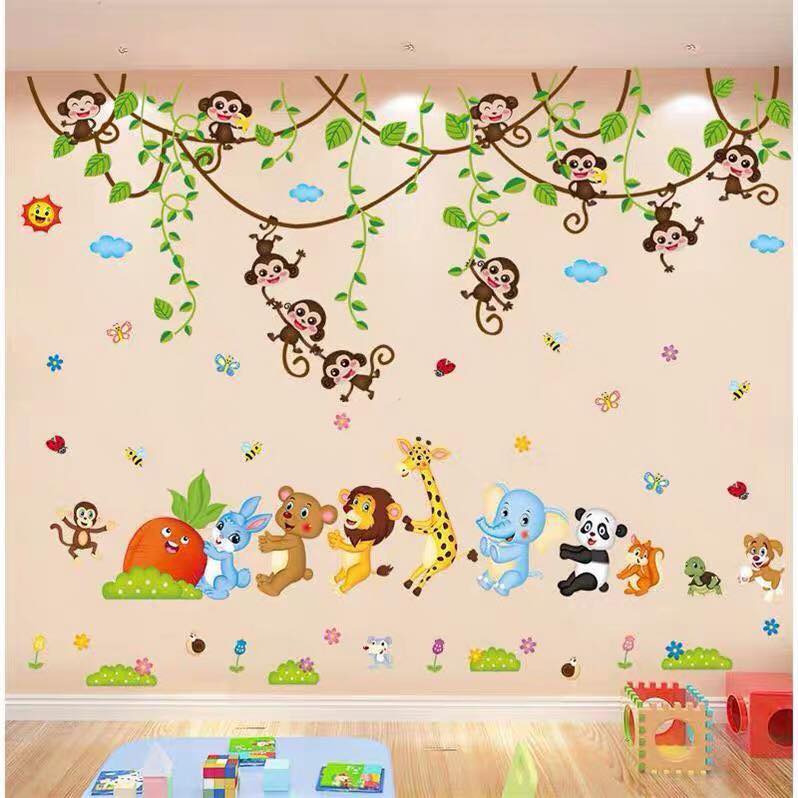 Decal dán tường Thú nhổ cà rốt và giàn khỉ - HP419
