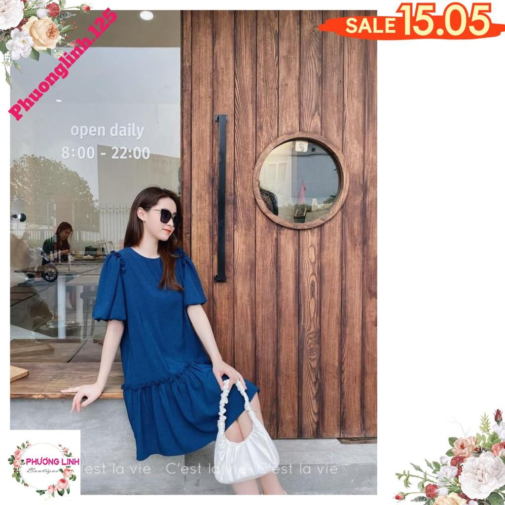 VÁY XANH TAY BỒNG VIỀN ĐUÔI CÁ