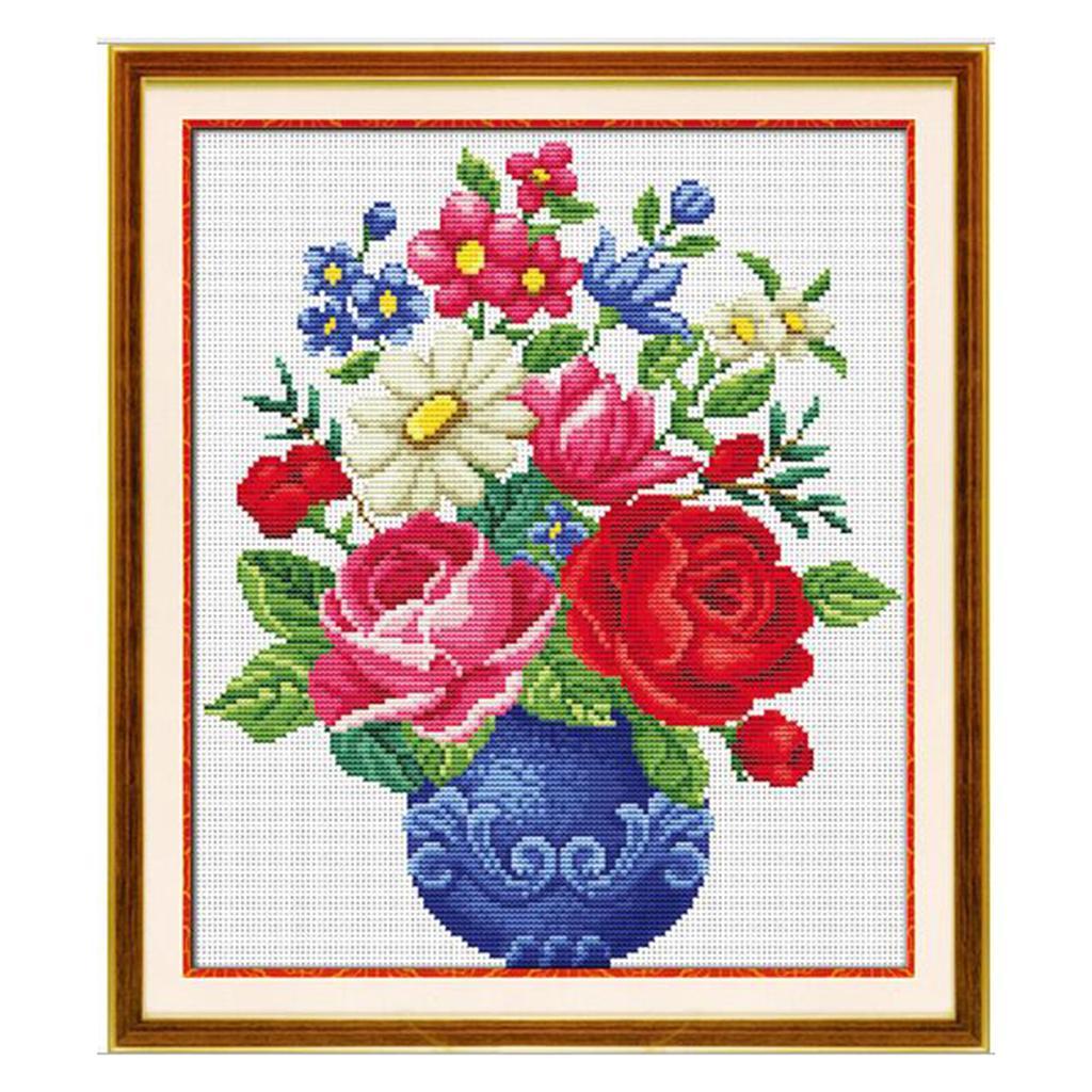 Stamped Cross Stitch Kit 11CT Pre-Printed Cloth Embroidery Kit - Flower Vase