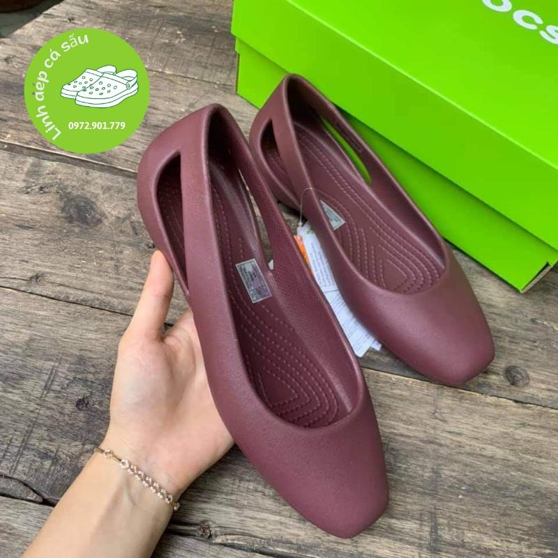 Giày nhựa cross nữ Laura Flat màu mận nhẹ, thoáng, hàng xịn, full box