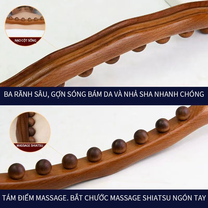Gậy Gỗ Massage đa năng Body Đả Thông Kinh Lạc, Thanh Gỗ massage Vạn Năng10 Bi Carbon Dài 60cm Dùng Trong Spa Dưỡng Sinh
