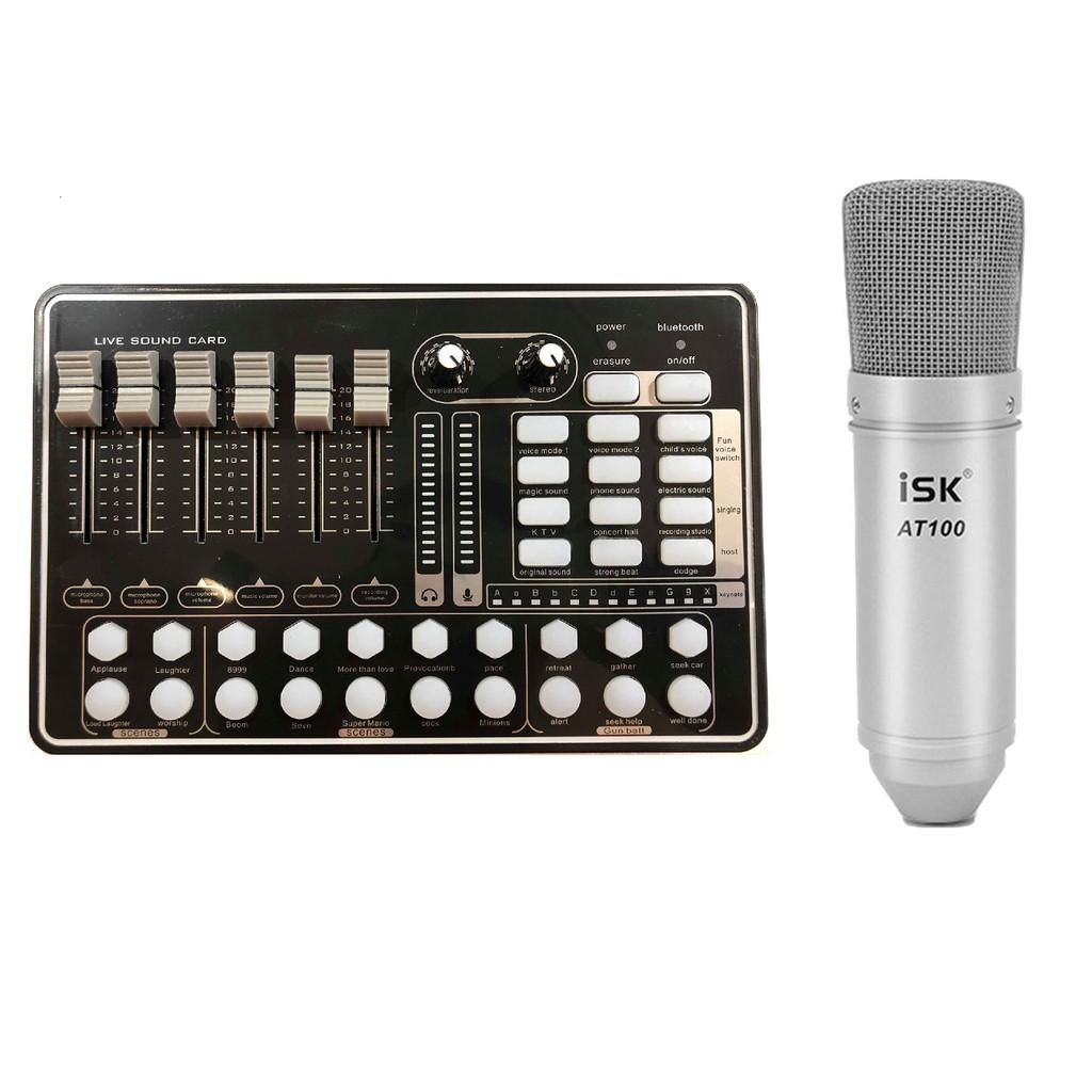 Combo Thu Âm Livestream Sound Card H9 Pro autotune Mic AT100