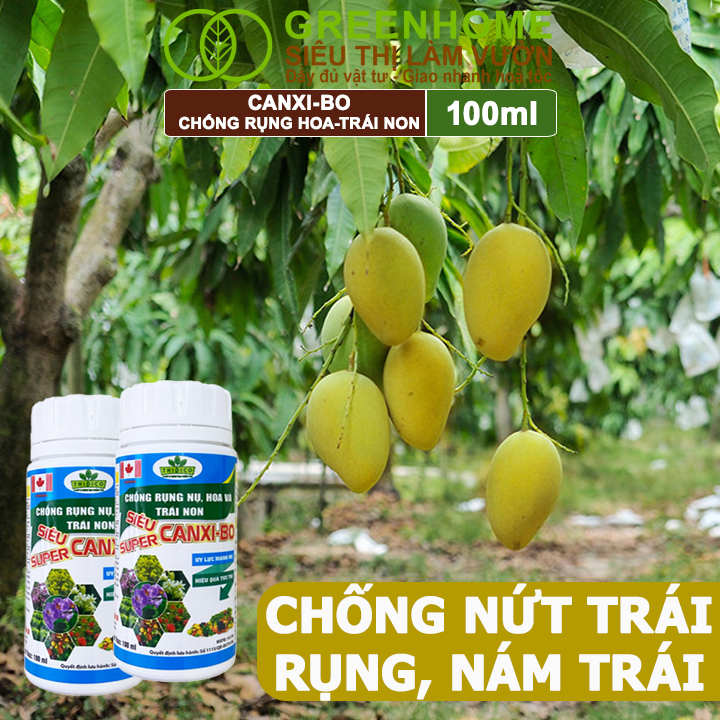 Phân bón Canxi Bo Greenhome, Chai 100ml, Tăng đậu trái, Chống rụng hoa và trái non, chống thối trái, dùng cho cây ăn quả