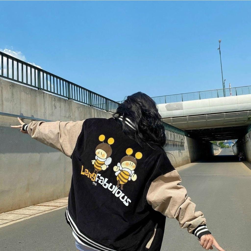 Áo khoác nhung tăm jacket Logo Thuê Chị Ông Nâu Nâu Hình Thật Cuối Form Rộng Đẹp