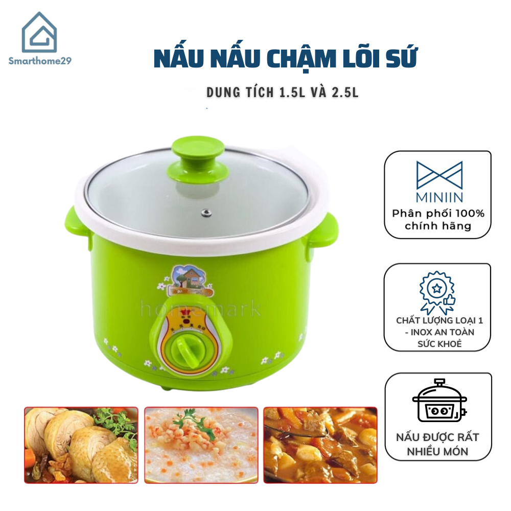 Nồi Hầm Cháo Chậm Lòng Sứ Cắm Điện 1,5L VÀ 2,5L , Nồi Hầm, Kho, Nấu Giữ Nhiệt Tốt, Siêu Tiện Dụng - HÀNG CHÍNH HÃNG MINIIN