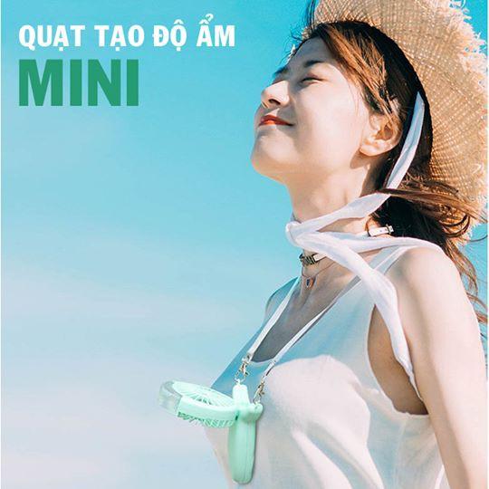 Quạt cầm tay phun sương mini tích điện để bàn đeo cổ du lịch - quat cam tay phun suong mini tich dien