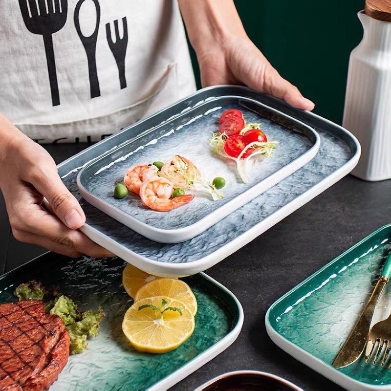 Đĩa sứ chữ Nhật Vân Đá Thạch , Đĩa sứ chữ Nhật phẳng đĩa beef steak