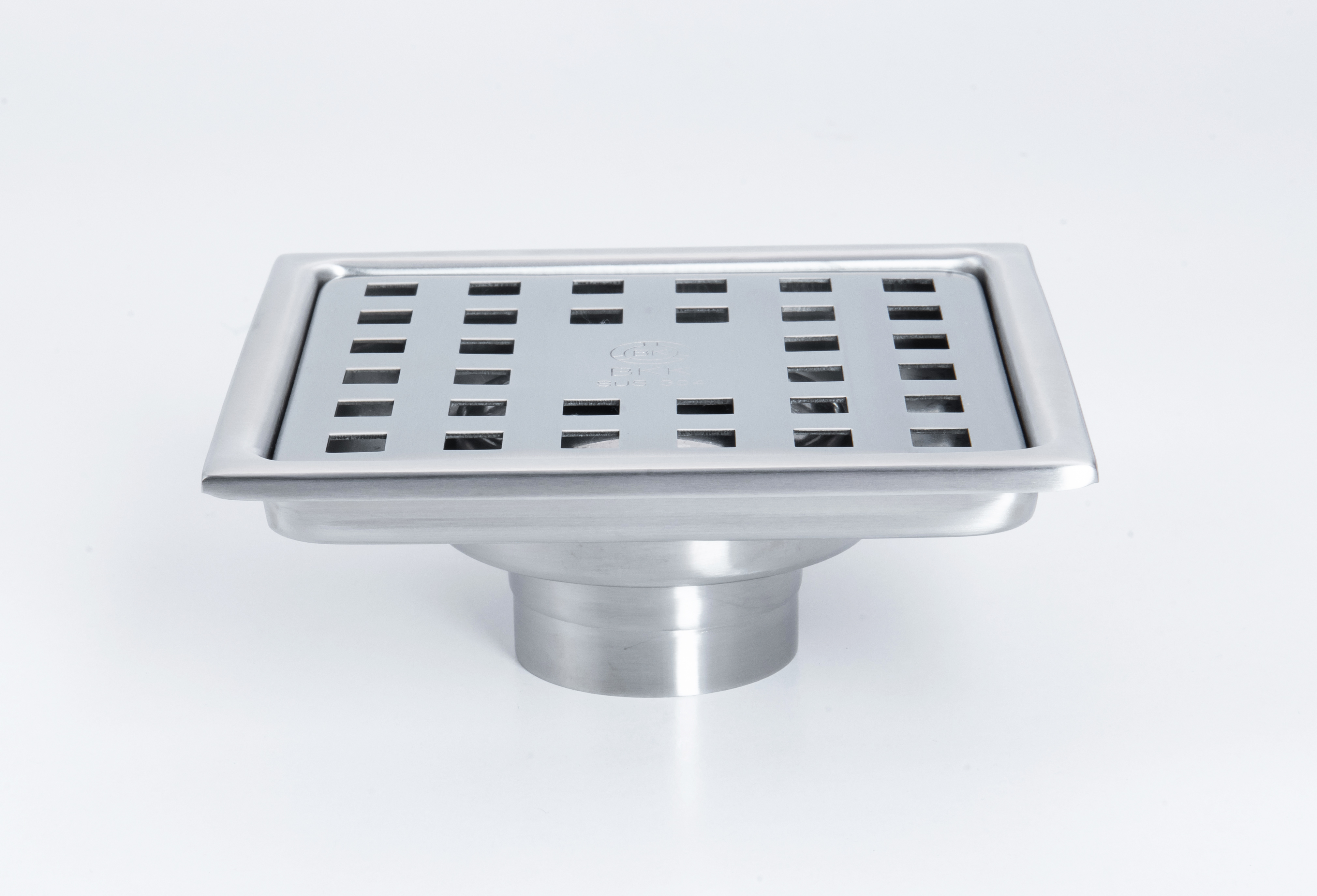 Phễu thu sàn ngăn mùi Inox 304 BKK-A301 mặt lỗ vuông 120x120mm, phi ống 60mm-90m