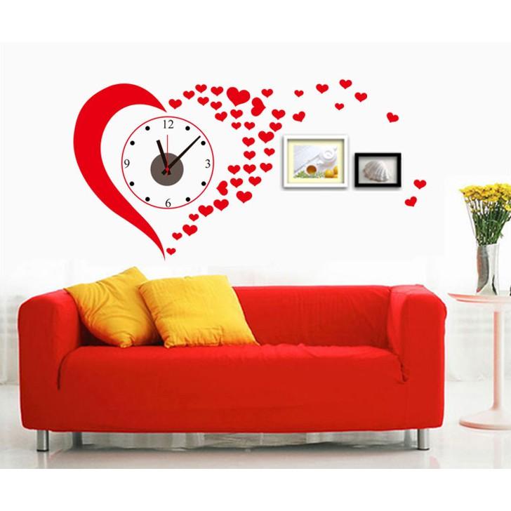 Decal trang trí tường kèm Đông Hồ dán tường hình Trái Tim