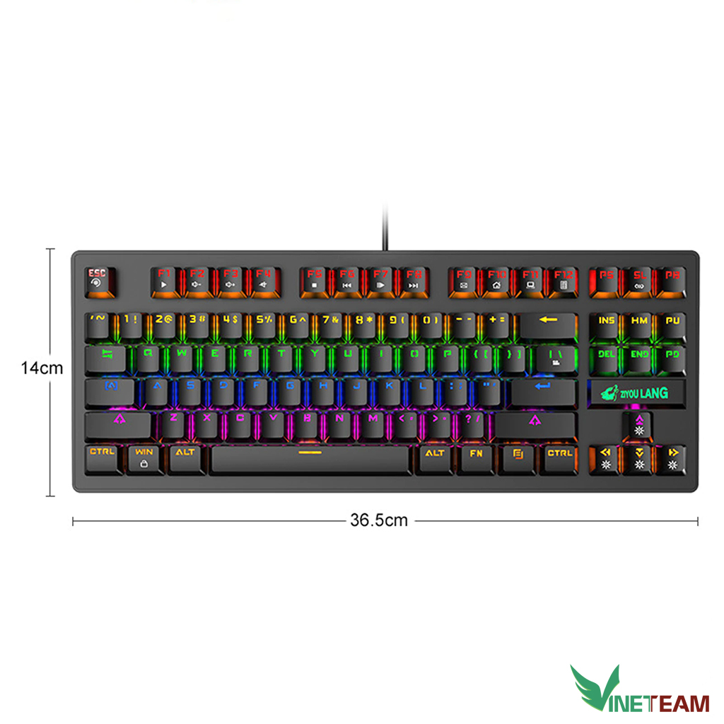 Bàn Phím Cơ Chuyên Game VINETTEAM K2 Led RGB Siêu Đẹp 10 Chế Độ Màu Cực Ngầu Blue Switch 87 Phím Chơi Game Dùng Văn Phòng Cực Đã- Hàng Chính Hãng