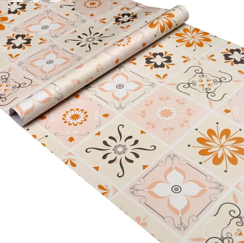 COMBO CUỘN 3 mét decal dán nền dán sàn GẠCH HOA NÂU HS2010 KHỔ 60CM KEO SẴN