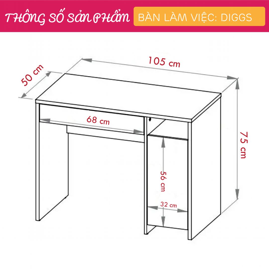 Bàn làm việc, bàn học gỗ hiện đại SMLIFE Diggs | Gỗ MDF dày 17mm chống ẩm | D105xR50xC75cm