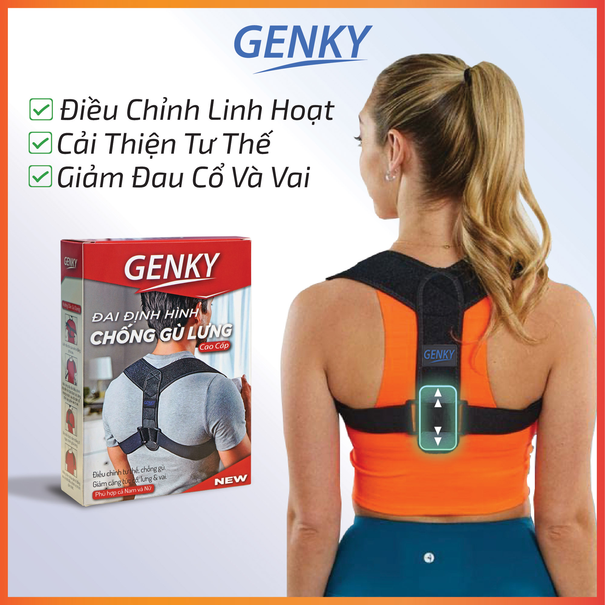 Đai Chống Gù Lưng GENKY Cho Nam Nữ Trẻ Em, Định Hình Cột Sống, Giảm Đau Lưng, Hỗ Trợ Cổ Và Vai, Chống Cong Vẹo Cột Sống - Hàng Chính Hãng