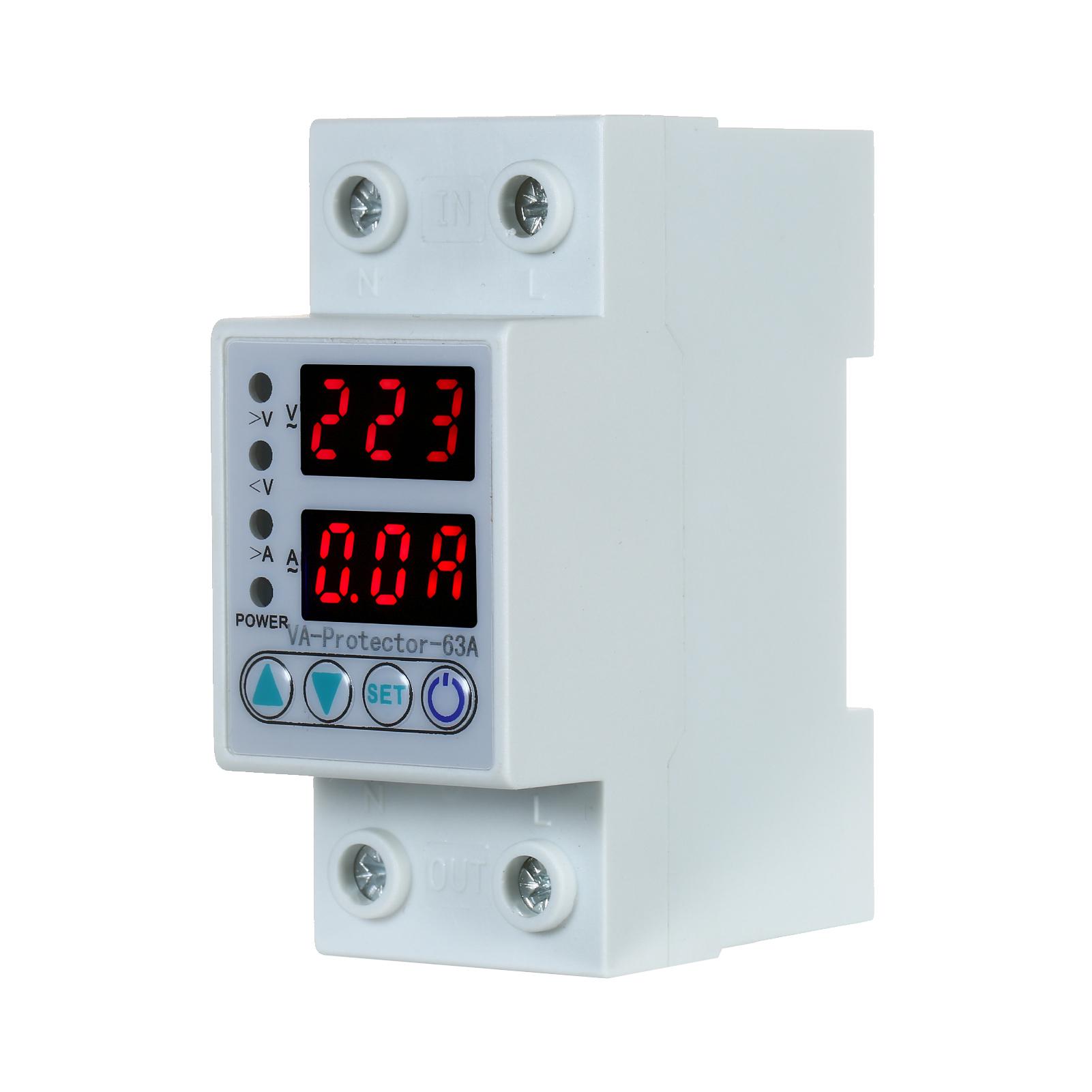 63A 220V Din Rail Adjustable Over Voltage and Under Voltage Protective Device Protector Relay Over Current Protection