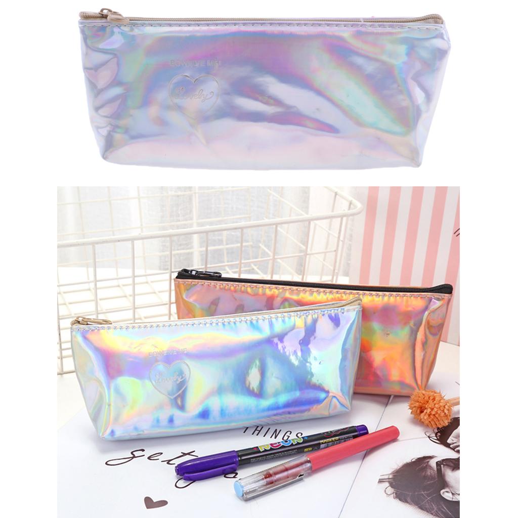 Soft Zipper Pouch Pencil Pen Case Holder Cosmetic Makeup Bag Purse Gold