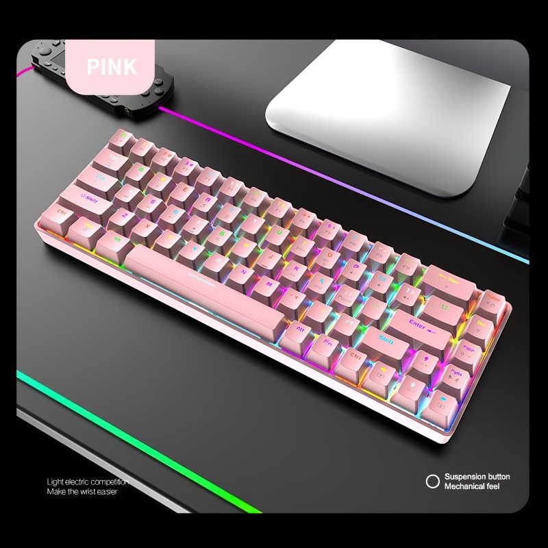 Bàn Phím Cơ Gaming Led RGB T8 Pink mini nhỏ gọn