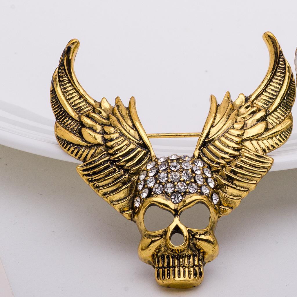 2X Fashion Style Angel Wings Skull Brooch Metal Plated Hollaween Jewelry Gold