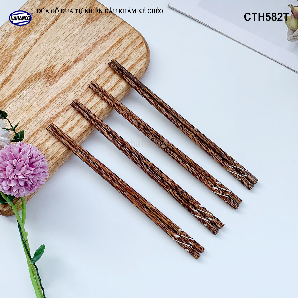 Đũa Gỗ Dừa Đen Khảm Kẻ Chéo HAHANCO An Toàn Đẹp Mắt Dùng Cho Quán Ăn Gia Đình - CTH582T