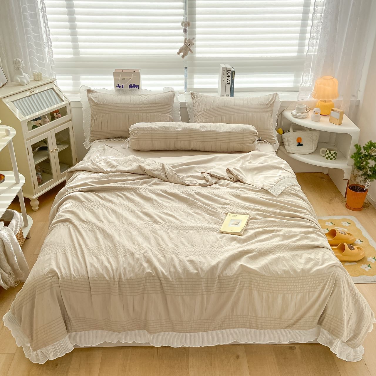 Bộ chăn ga gối 5 món cotton đũi bèo mềm mịn, thoáng mát
