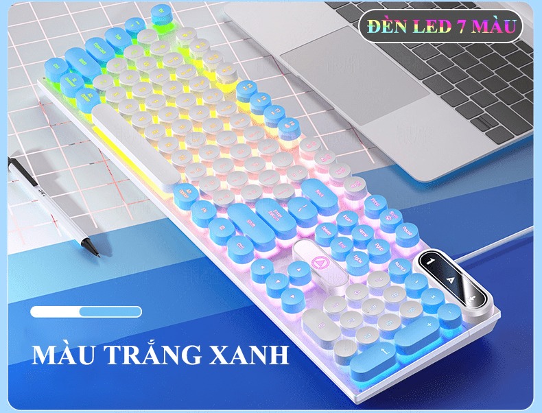 Bàn phím YINDIAO K600 giả cơ nút tròn nhiều màu sắc và có đèn led xuyên phím chuyên game - HÀNG CHÍNH HÃNG