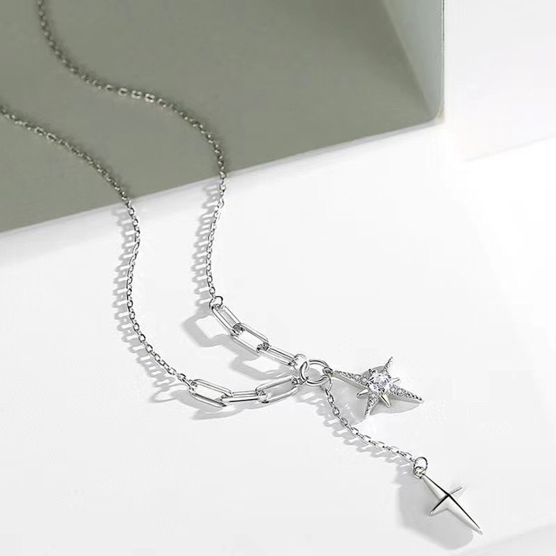 Vòng Cổ Nữ Dây Chuyền Sợi Mảnh Lolita Trắng Ngôi Sao Xinh Xắn - Dây Chuyền Mặt Đính Đá Pha Lê Phong Cách Hàn Quốc