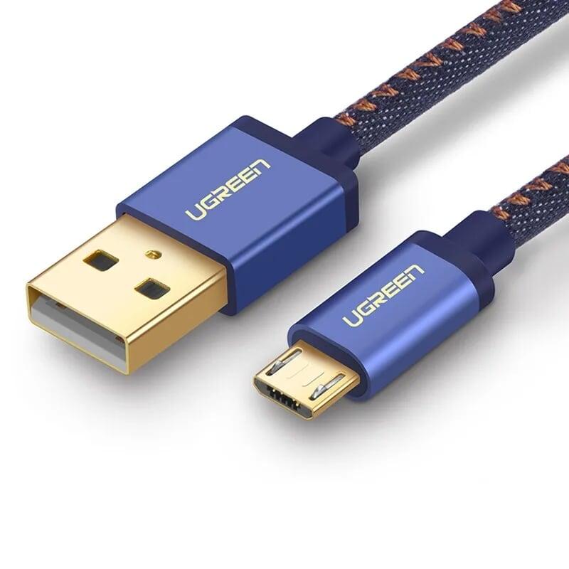 Ugreen UG40399US246TK 2M màu Xanh dương Cáp sạc truyền dữ liệu USB 2.0 sang MICRO USB dây bọc lưới - HÀNG CHÍNH HÃNG