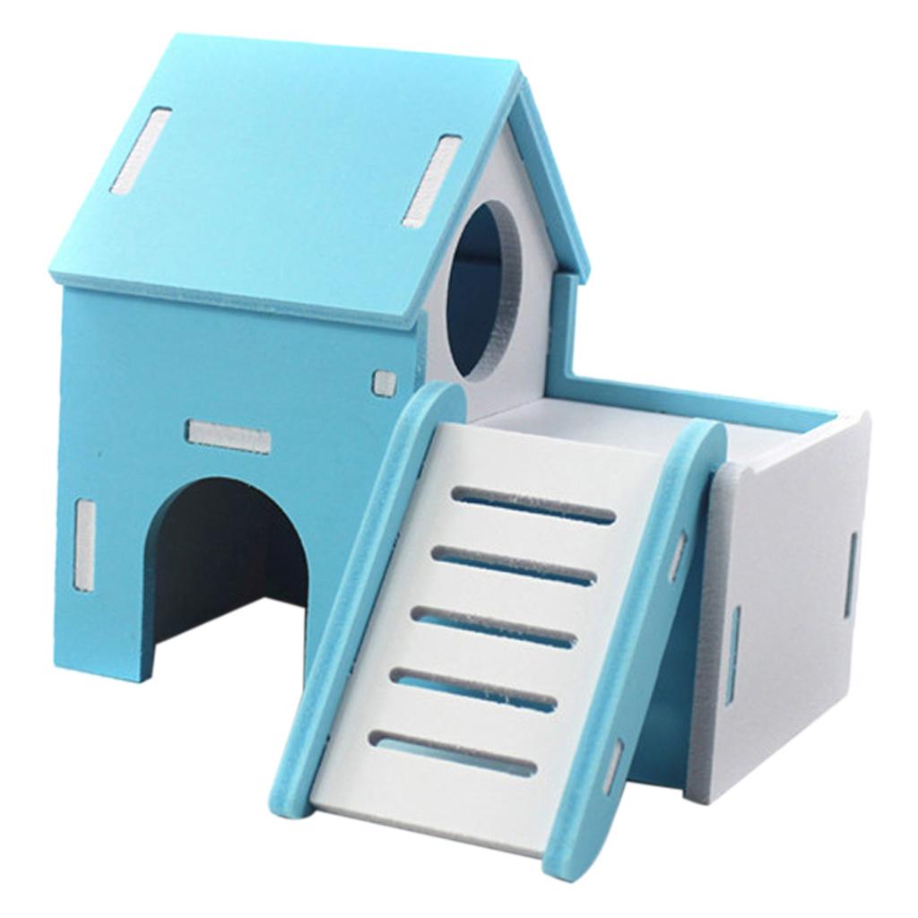 Small Pet House Hamster Mouse Wooden Hut Exercise Funny Nest Toy Blue