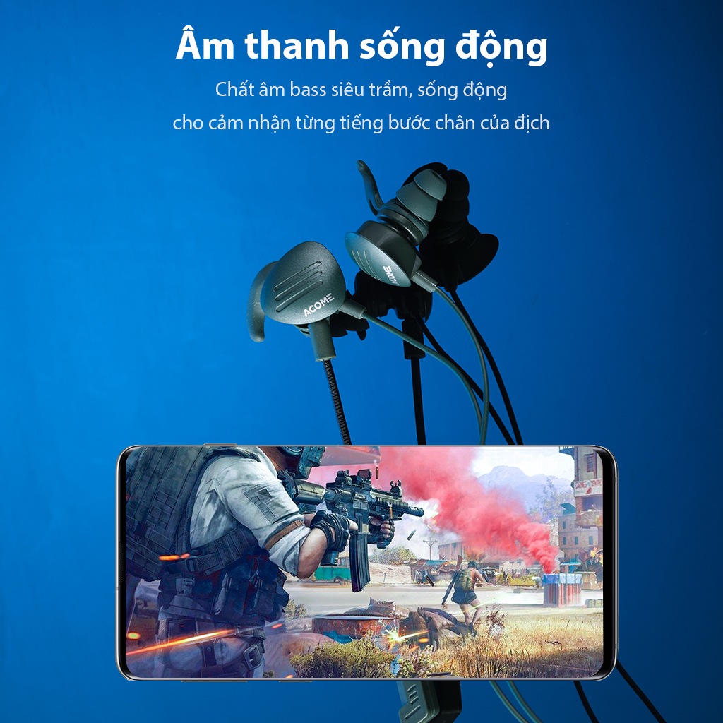 Tai Nghe Có Dây Nhét Tai Acome AE100 Kiểu Dáng Gaming, Microphone Kép, Âm Thanh Sắc Nét - Hàng chính hãng