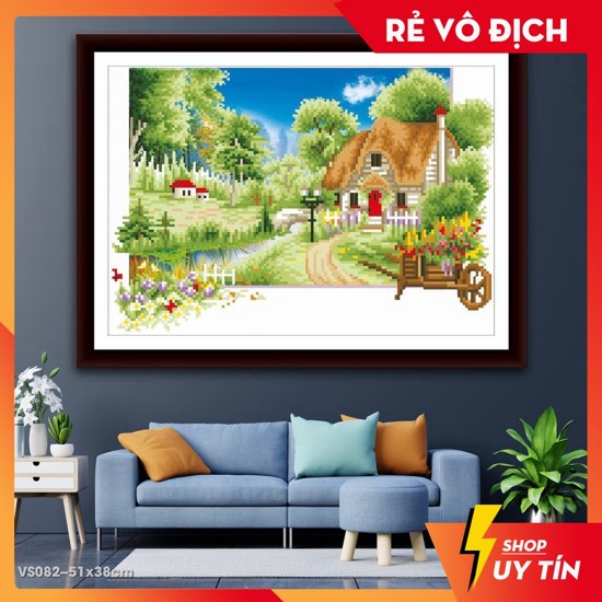 Tranh đính đá ngôi nhà cổ tích VS082 - 51 x 38 cm - chưa đính