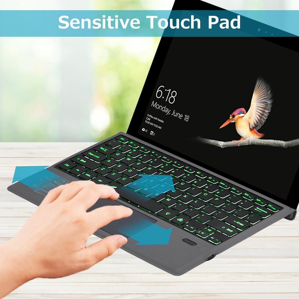 Wireless BT Keyboard Ultra-thin Backlight Tablet Keyboard with Large Size Touchpad Compatible with Surface Pro 3/4/5/6/7