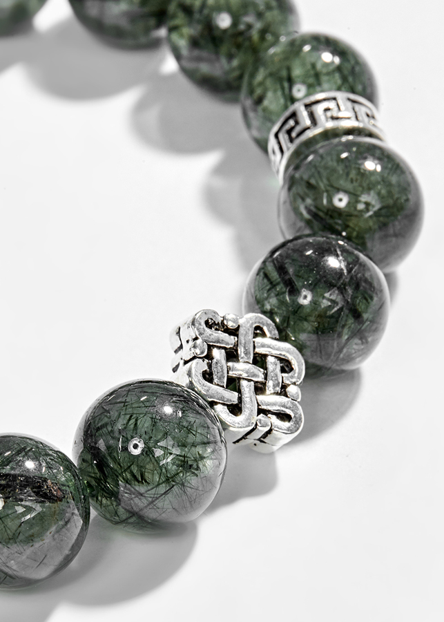 Vòng Tay Đá Thạch Anh Tóc Xanh Phối Charm Kết Đồng Tâm Bạc Ngọc Quý Gemstones