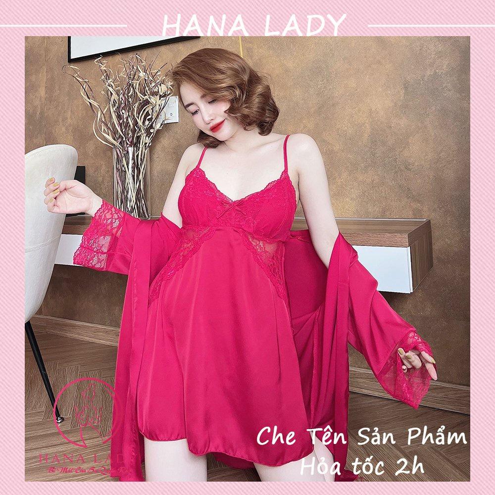 Váy ngủ lụa 2 dây kèm choàng có mút ngực gợi cảm - đầm ngủ sexy cao cấp VN489