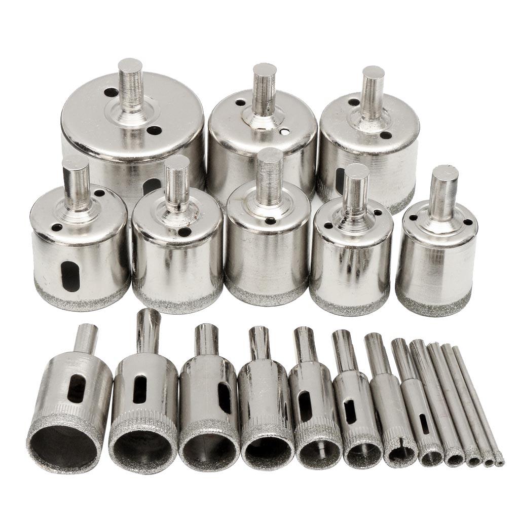 20 chiếc Kim Cương Khoan Bộ Cưa Lỗ Dụng Cụ Cắt Kính Đá Cẩm Thạch 3-50mm Kim Loại