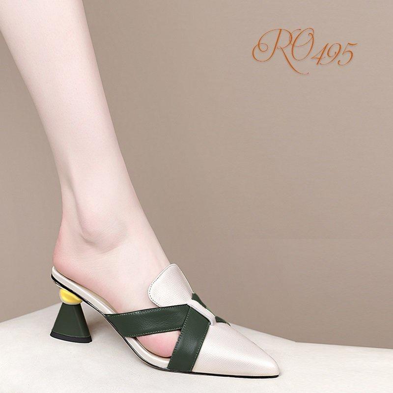 Giày sandal nữ cao gót 5 phân hàng hiệu rosata hai màu đen trắng ro495
