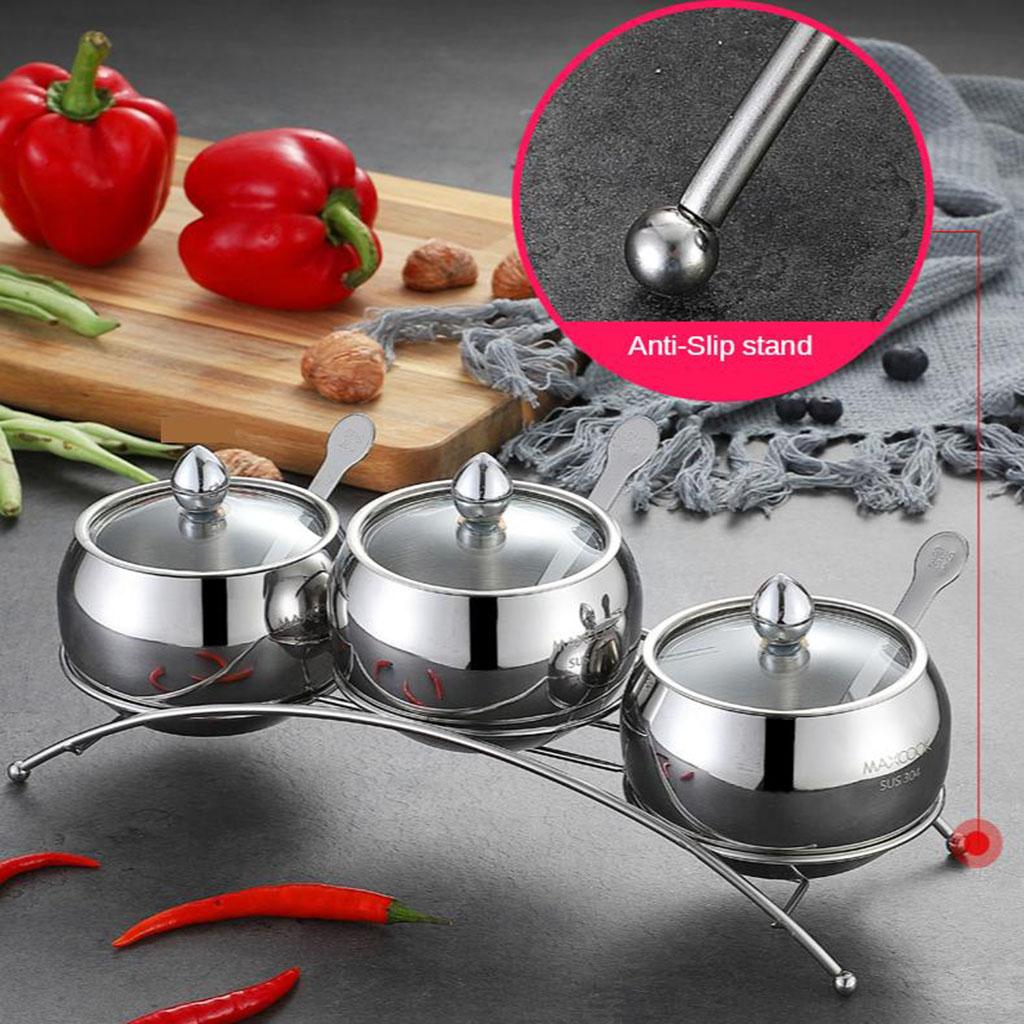 Kitchen 304 Stainless Steel Seasoning Containers Storage Set Spice Jar Rack