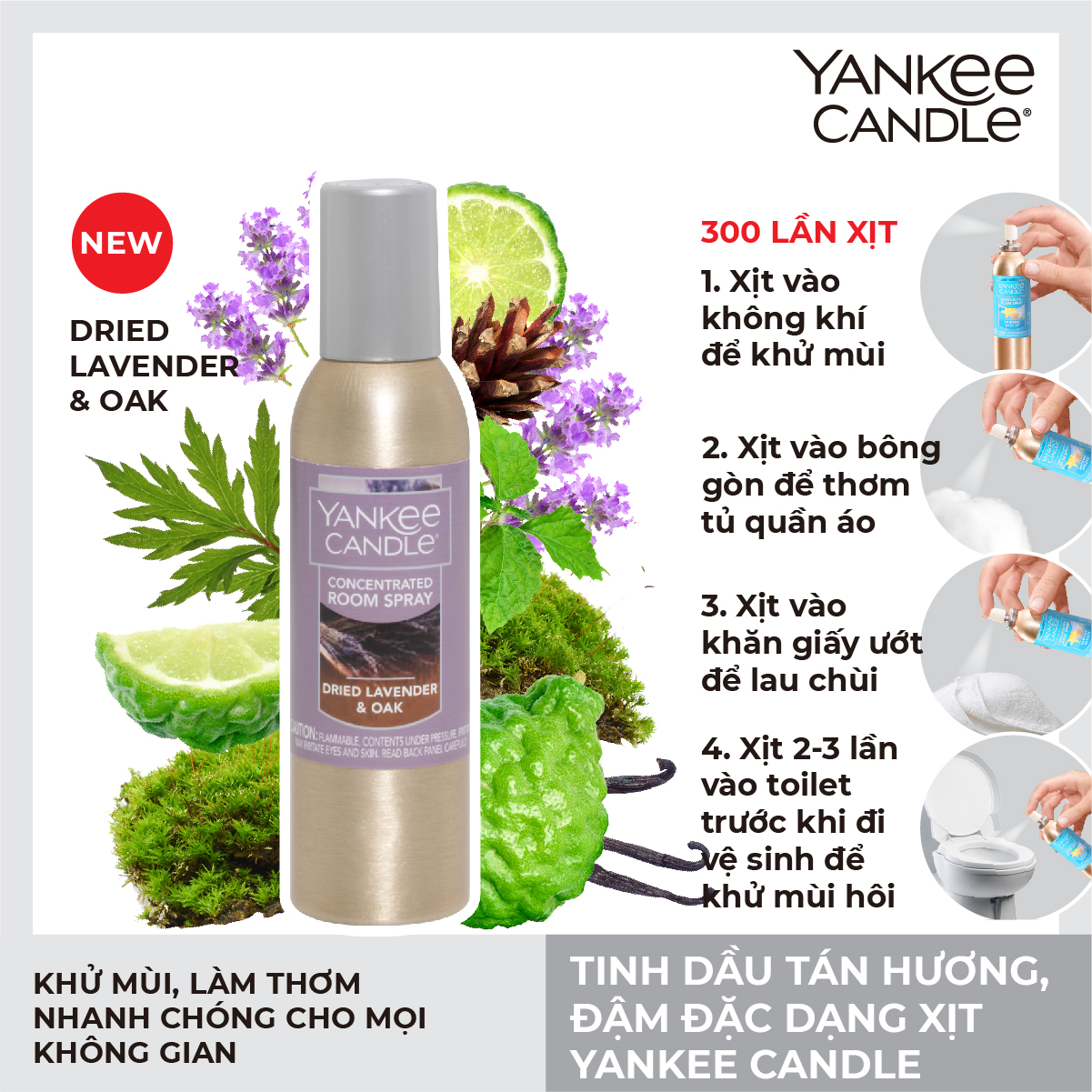 Tinh Dầu Tán Hương Đậm Đặc Dạng Xịt Yankee Candle - Dried Lavender &Amp; Oak 42.5G