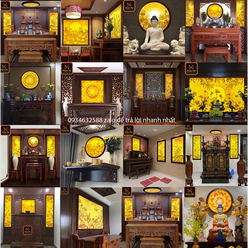 Tranh trúc chỉ in MÂU NI, kt 81cm x 81cm, Sen hội tụ tỏa (thích hợp cho bàn thờ rộng 81cm, 89cm, 107cm)