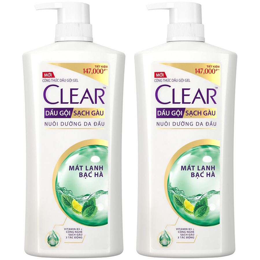 Combo 02 Dầu Gội Hỗ Trợ Trị Gàu Clear Mát Lạnh Bạc Hà