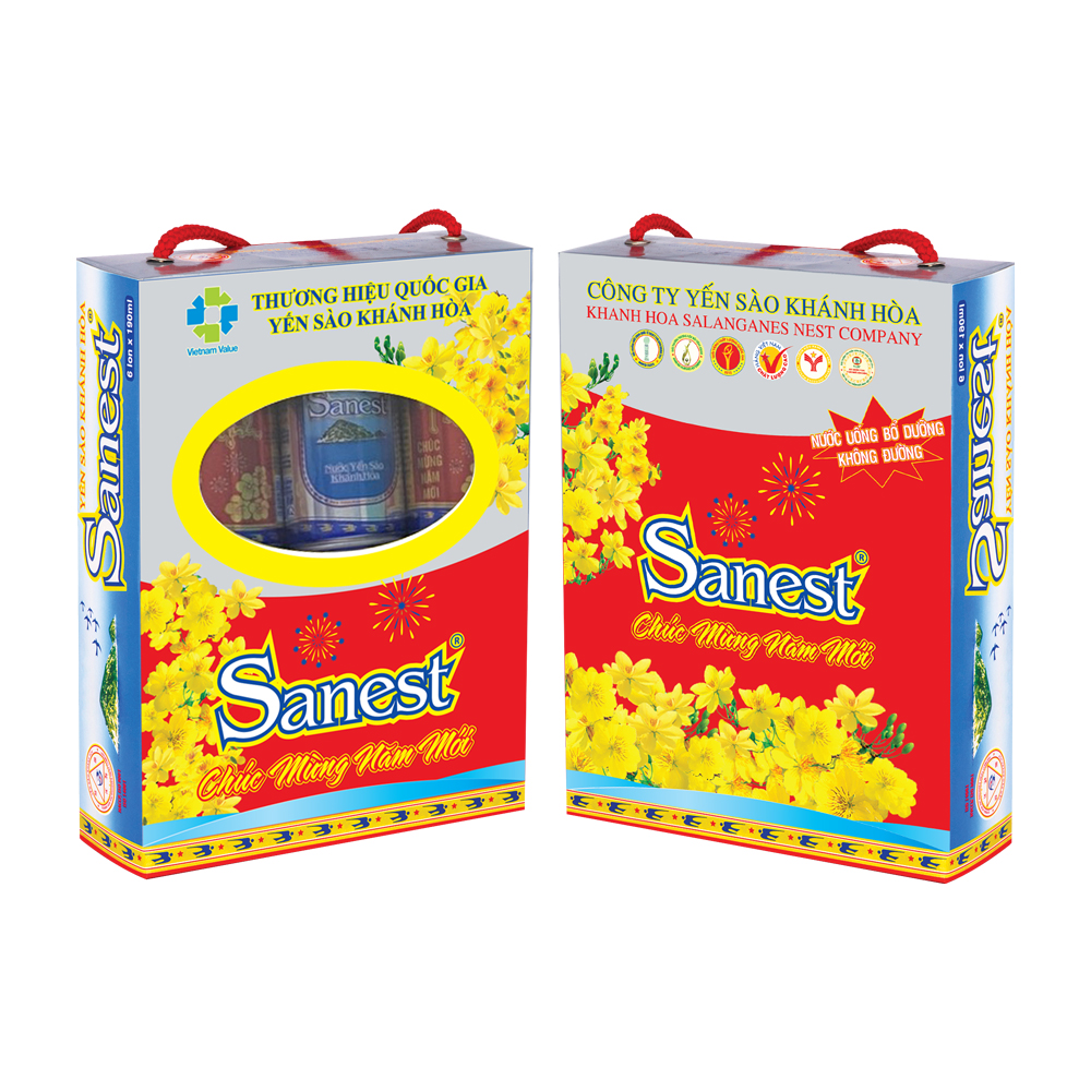 [7,5% YẾN SÀO] - NƯỚC YẾN SÀO KHÁNH HÒA SANEST LON 190ML, HỘP 6 LON KIÊNG ĐƯỜNG (S003H6)