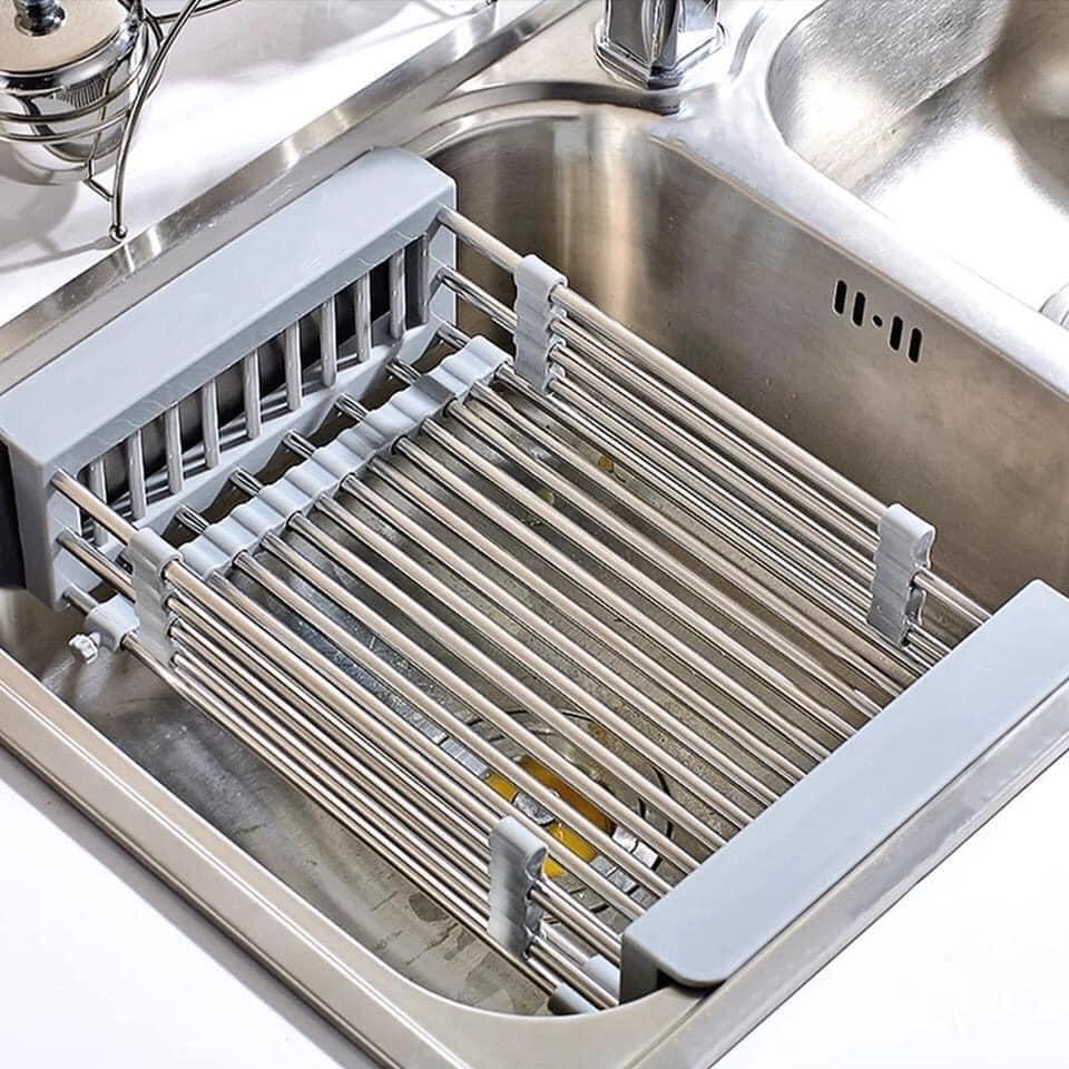 Khay inox gác bồn rửa chén co giãn tiện dụng