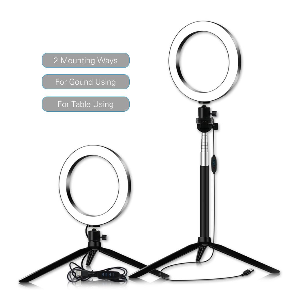Đèn LED Ring Light 3 màu 3500-6500K Nhiệt độ 10 mức Có thể điều chỉnh độ sáng với giá đỡ điện thoại ba chân cho Live Sream 20cm / 8 inch