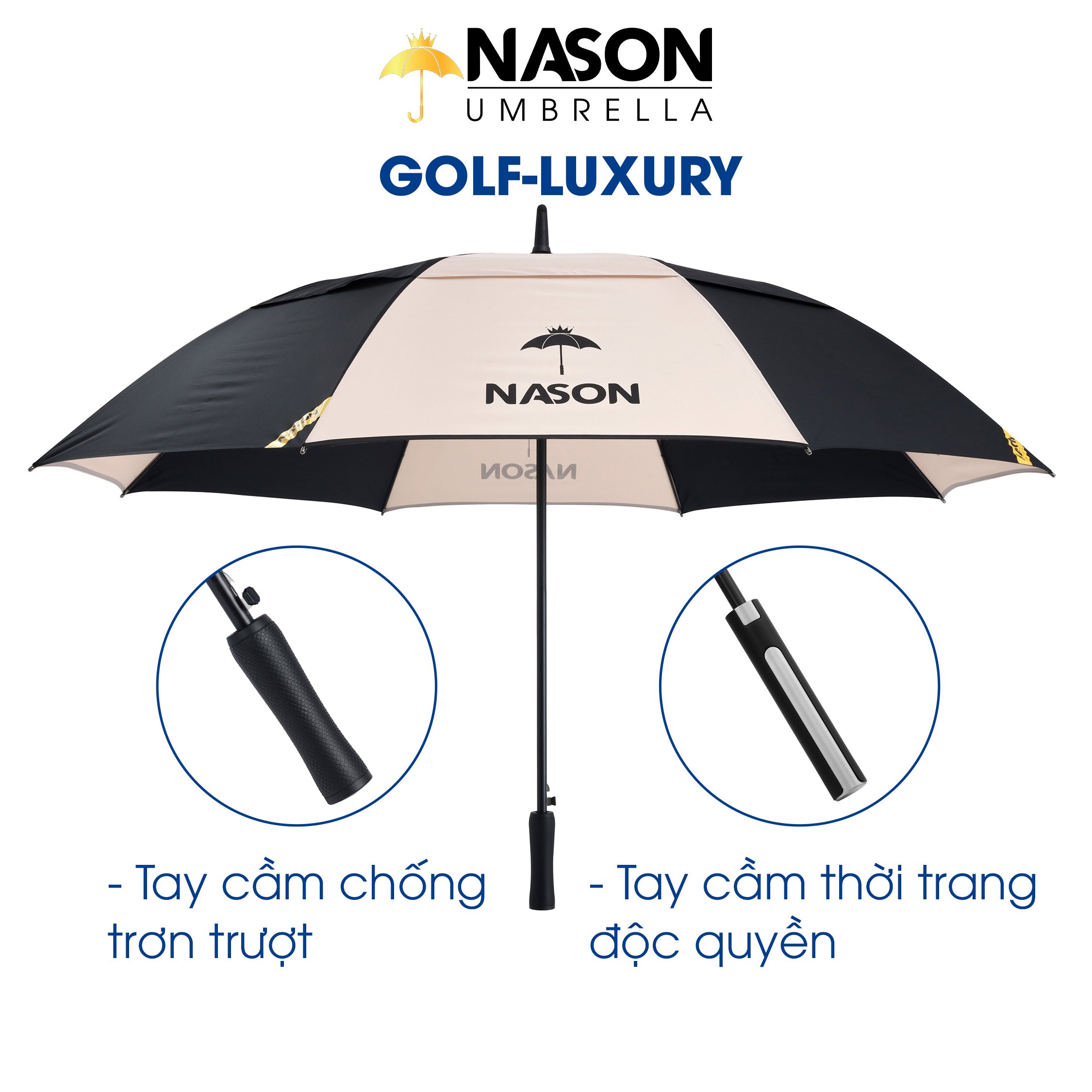 Ô dù Golf 2 tầng cao cấp 30 inch Nason Umbrella Luxury,Tự động một chiều, Chống thấm chống tia UV