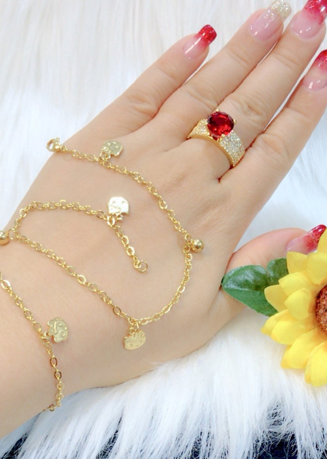 Lắc chân nữ  EK mèo may mắn mạ vàng 18k