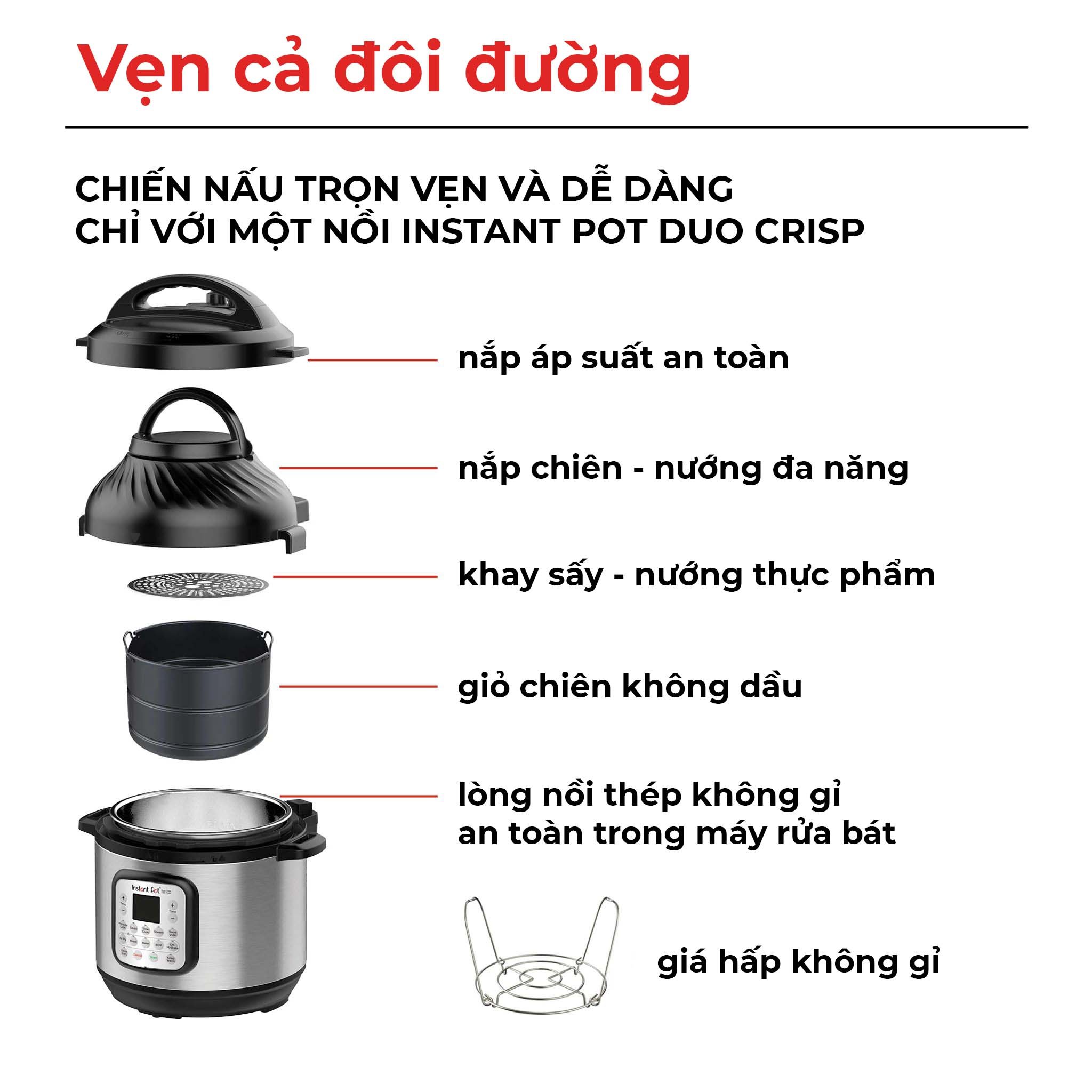 Nồi Áp Suất Điện Đa Năng Kết Hợp Nồi Chiên Không Dầu INSTANT POT DUO CRISP 11-IN-1 Dung Tích 8L - Hàng Chính Hãng