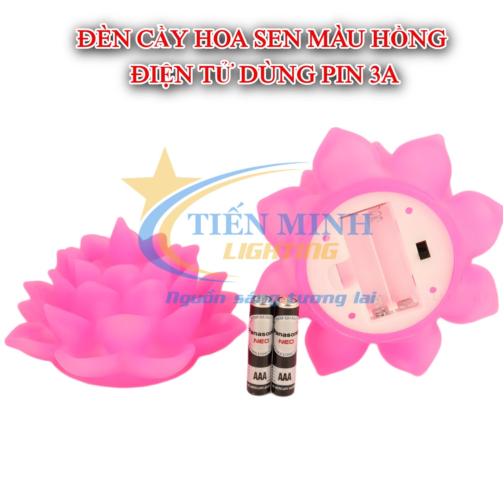 Đèn Cầy Hoa Sen Điện Tử Dùng Pin 3A, hình hoa sen, chip LED SMD siêu bền, công tắc (on/off)