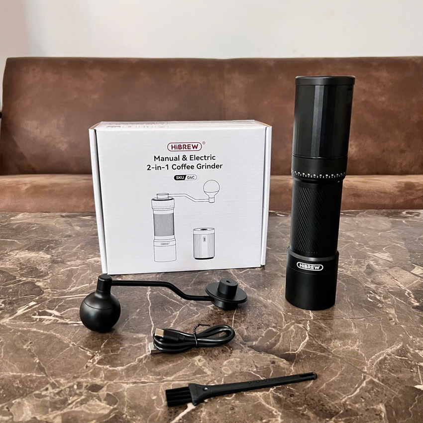 Máy xay hạt cà phê cầm tay kèm pin 60 cấp độ xay 2 trong 1 thương hiệu Mỹ HiBREW G4C - Dung lượng pin 980mAh - Hàng nhập khẩu