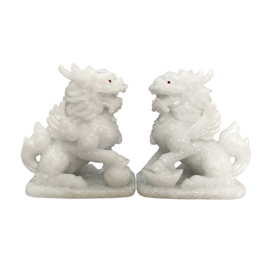 Cặp 2 Tượng Đá Tỳ Hưu Phong Thủy 2 Sừng - Trang Trí Bàn Làm Việc - Cao 12cm - Đá Non Nước