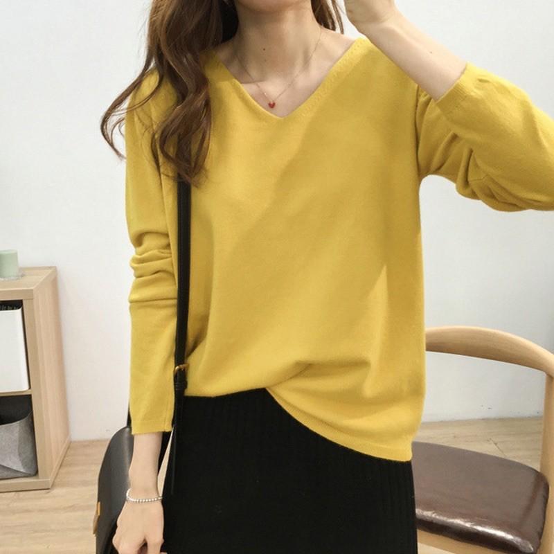 Áo len cổ tim dáng suông siêu mềm