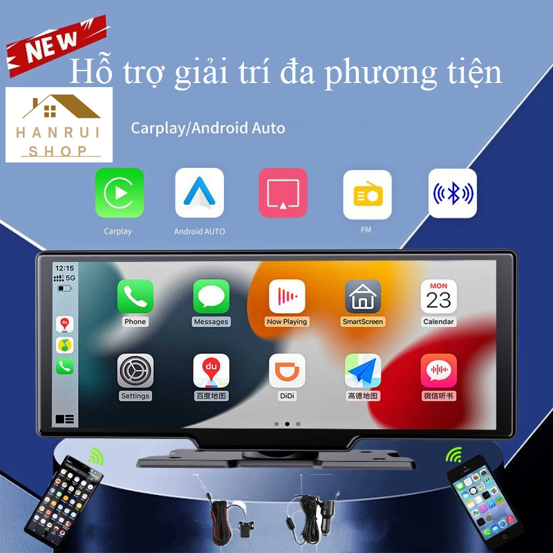 Màn Hình Ô Tô Android 4K hỗ trợ Carplay Tiếng Việt chỉ đường tích hợp Camera hành trình trước sau 1080p