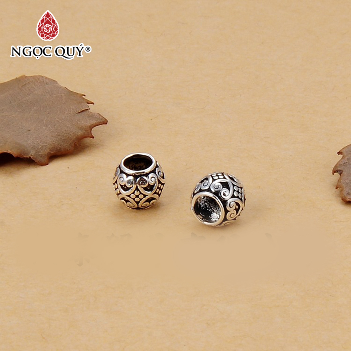 Combo 3 cái charm bạc chặn hạt họa tiết hoa văn - Ngọc Quý Gemstones
